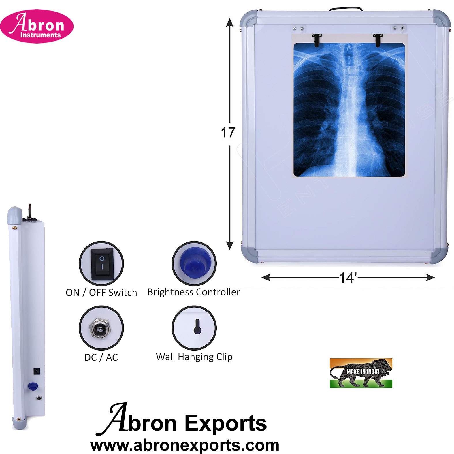 Ortho x-ray Viewing box Double Digital 14x17 inch with Light LED brightness adjustable Orthopadic Medical clinic Hospital Abron ABM-2781DX 